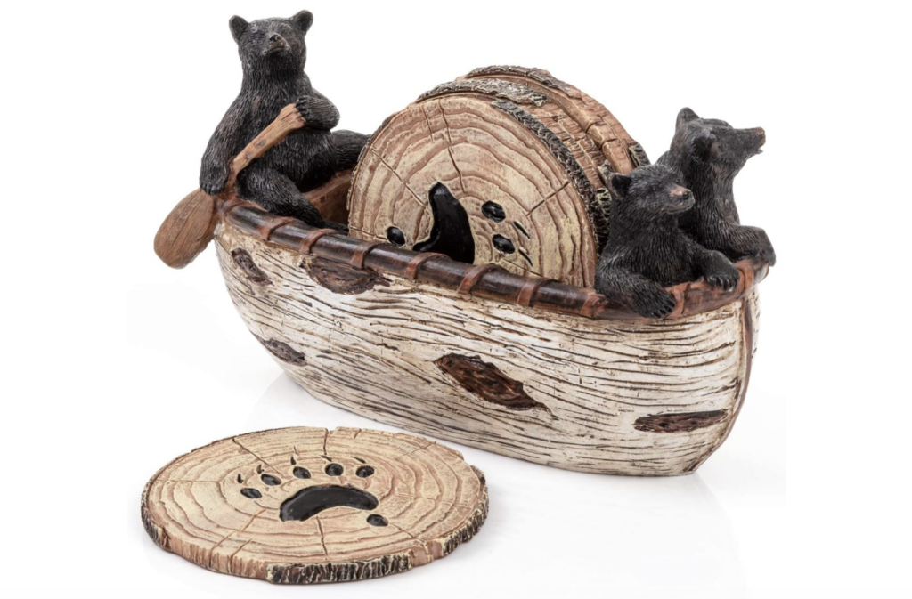 rustic bear coasters, stocking stuffer ideas for men